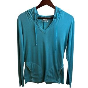 Athleta Teal Hooded Top with Ribbon Trim